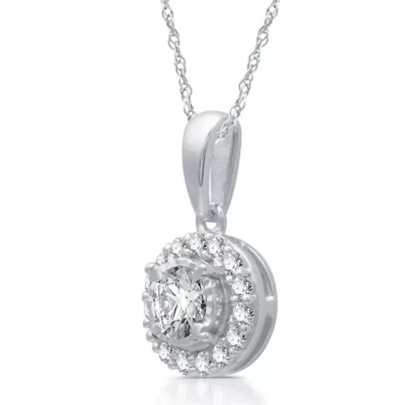 Womens / CT. T.W. Natural White Diamond 10K White Gold Round 18 Inch Pendant Necklace