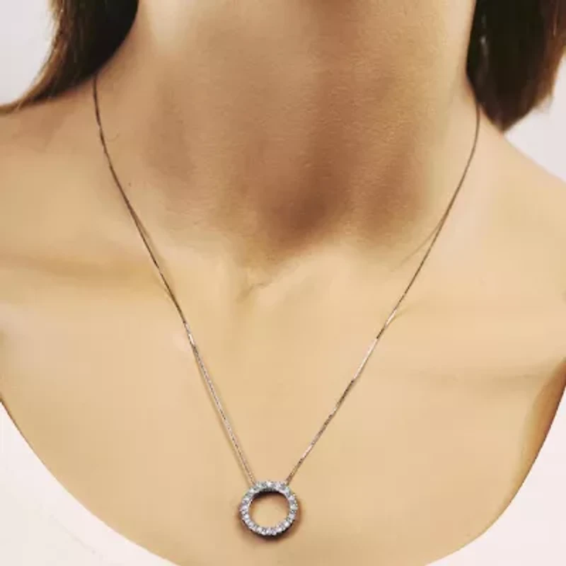 Womens 1/4 CT. T.W. Natural White Diamond 10K Rose Gold Circle 18 Inch Pendant Necklace