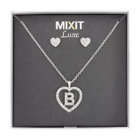 Mixit Silver Tone Initial Pendant Necklace & Stud Earring Womens White Heart 2-pc. Jewelry Set