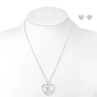 Mixit Silver Tone Initial Pendant Necklace & Stud Earring Womens White Heart 2-pc. Jewelry Set