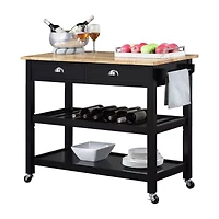 French Country Butcher Block Counter Top Kitchen Cart with Wine Rack