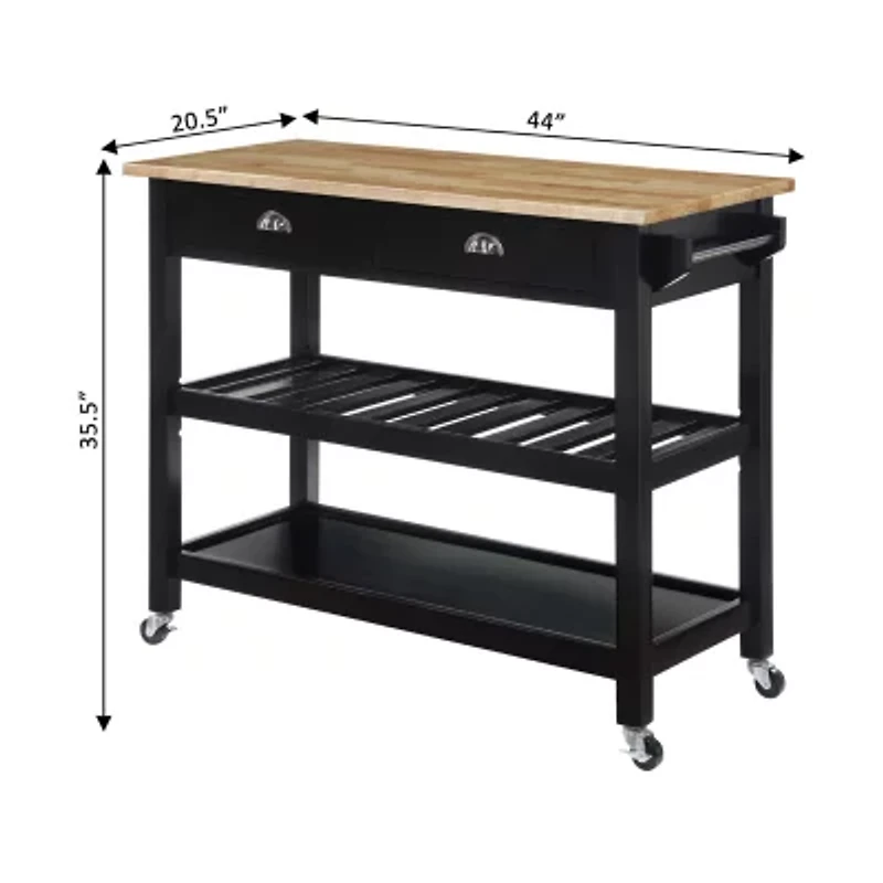 French Country Butcher Block Counter Top Kitchen Cart with Wine Rack