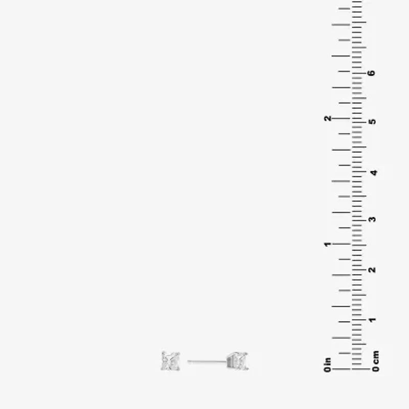 Silver Treasures Cubic Zirconia Sterling Silver 4.5mm Square Stud Earrings
