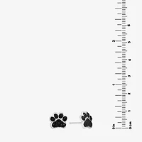 Silver Treasures Paw Print Black Crystal Stud Earrings