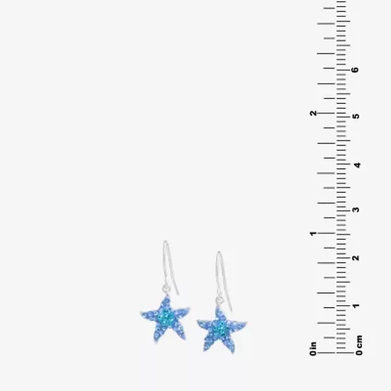 Silver Treasures Starfish Womens Blue Crystal Sterling Silver Star Drop Earrings