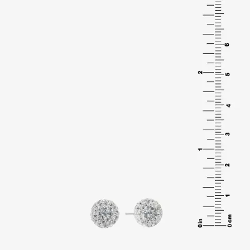 Silver Treasures Crystal Sterling Silver 9mm Round Stud Earrings