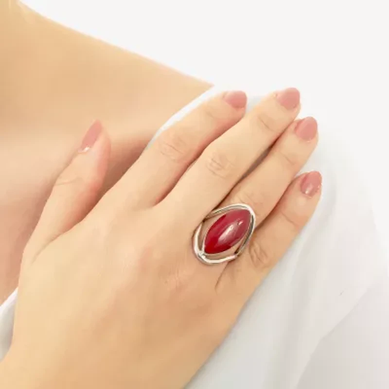 Sparkle Allure Simulated Red Womens Red Jasper Pure Silver Over Brass Oval Cocktail Ring