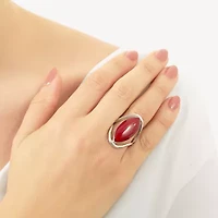Sparkle Allure Simulated Red Womens Red Jasper Pure Silver Over Brass Oval Cocktail Ring