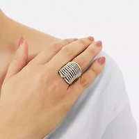 Sparkle Allure Womens Crystal Pure Silver Over Brass Dome Cocktail Ring