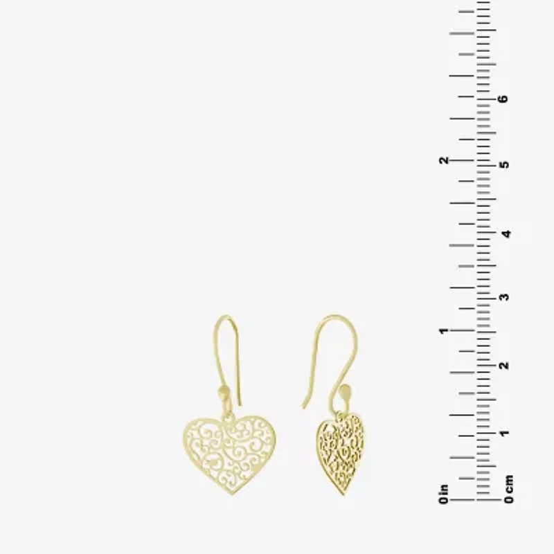 Silver Treasures Womens 14K Gold Over Silver Heart Drop Earrings