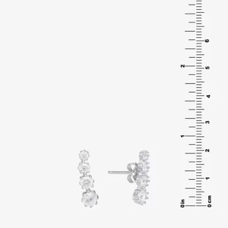Silver Treasures Womens White Cubic Zirconia Sterling Silver Ear Climbers
