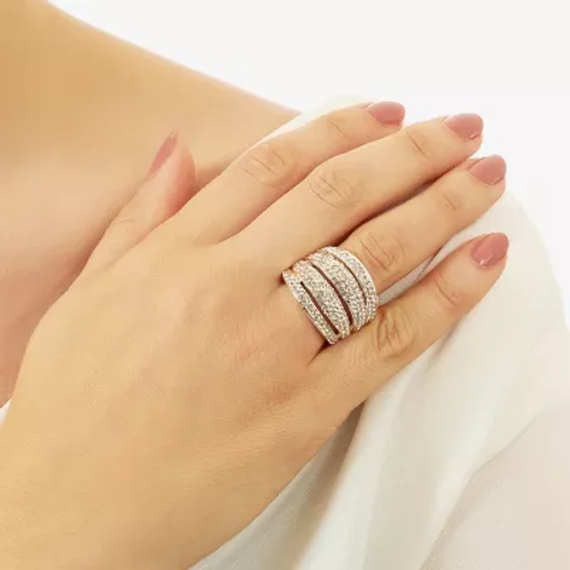 Sparkle Allure Womens Crystal Pure Silver Over Brass Dome Cocktail Ring