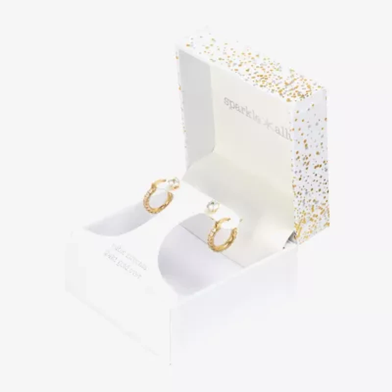 Sparkle Allure Womens Cubic Zirconia 14K Gold Over Brass 2 Pair Earring Set