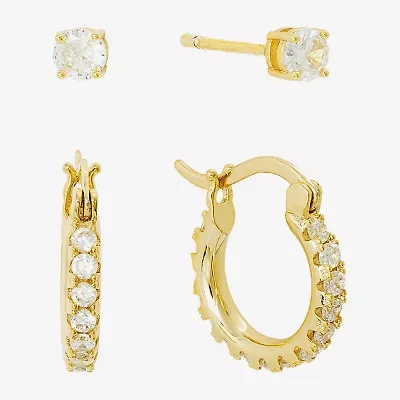 Sparkle Allure Womens Cubic Zirconia 14K Gold Over Brass 2 Pair Earring Set