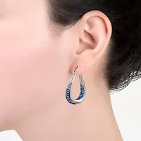 Sparkle Allure Womens Blue Crystal 32mm Hoop Earrings