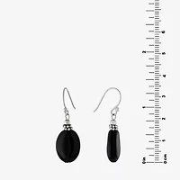 Silver Treasures Womens Black Onyx Sterling Silver Oval Drop Earrings