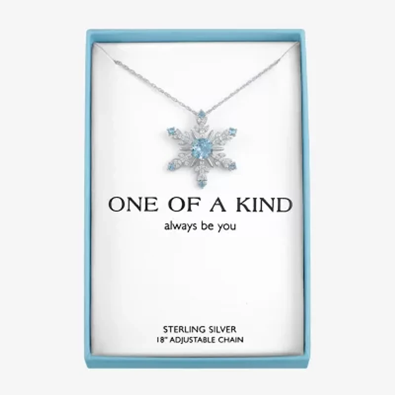 Womens Genuine Blue Topaz Sterling Silver Snowflake 16 Inch Pendant Necklace