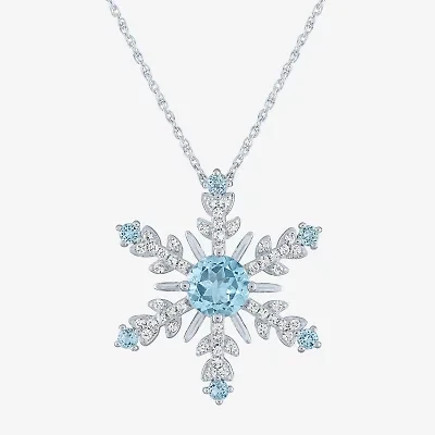 Womens Genuine Blue Topaz Sterling Silver Snowflake 16 Inch Pendant Necklace