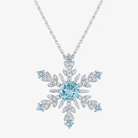 Womens Genuine Blue Topaz Sterling Silver Snowflake 16 Inch Pendant Necklace
