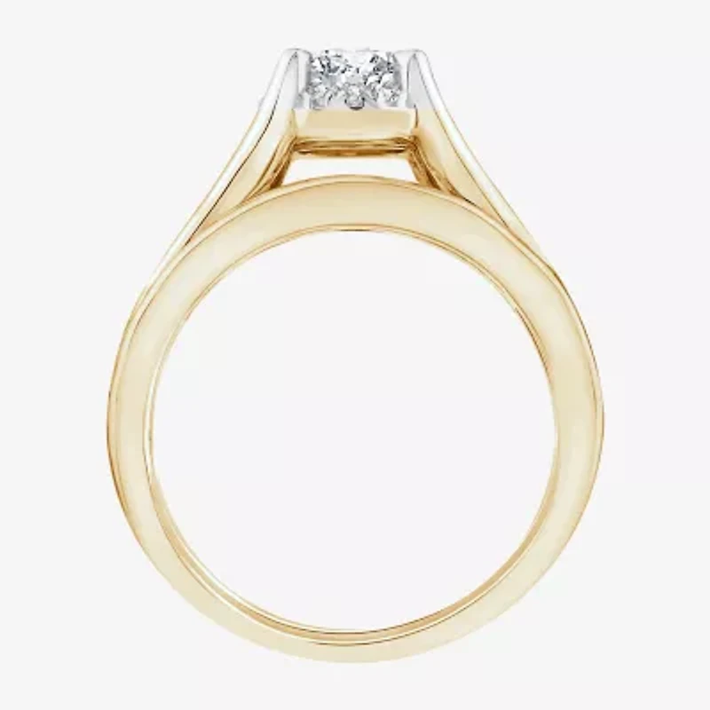 (F / VS2) Womens 1 1/2 CT. T.W. Lab Grown White Diamond 10K or 14K Gold Round Side Stone Bridal Set