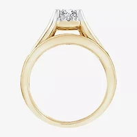 (F / VS2) Womens 1 1/2 CT. T.W. Lab Grown White Diamond 10K or 14K Gold Round Side Stone Bridal Set