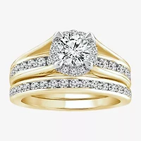 (F / VS2) Womens 1 1/2 CT. T.W. Lab Grown White Diamond 10K or 14K Gold Round Side Stone Bridal Set