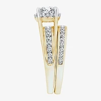 (F / VS2) Womens 1 1/2 CT. T.W. Lab Grown White Diamond 10K or 14K Gold Round Side Stone Bridal Set