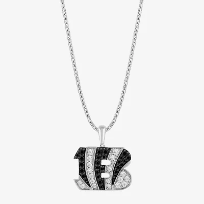 True Fans Fine Jewelry Cincinnati Bengals Unisex Adult Black Cubic Zirconia Sterling Silver 18 Inch Pendant Necklace