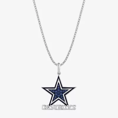 True Fans Fine Jewelry Dallas Cowboys Unisex Adult Blue Cubic Zirconia Sterling Silver Star 18 Inch Pendant Necklace