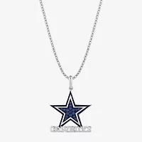 True Fans Fine Jewelry Dallas Cowboys Unisex Adult Blue Cubic Zirconia Sterling Silver Star 18 Inch Pendant Necklace