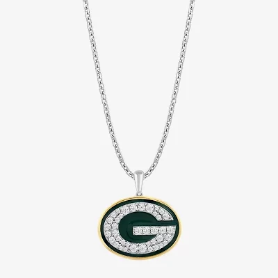True Fans Fine Jewelry Green Bay Packers Unisex Adult White Cubic Zirconia 14K Gold Over Silver 18 Inch Pendant Necklace