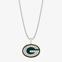 True Fans Fine Jewelry Green Bay Packers Unisex Adult White Cubic Zirconia 14K Gold Over Silver 18 Inch Pendant Necklace