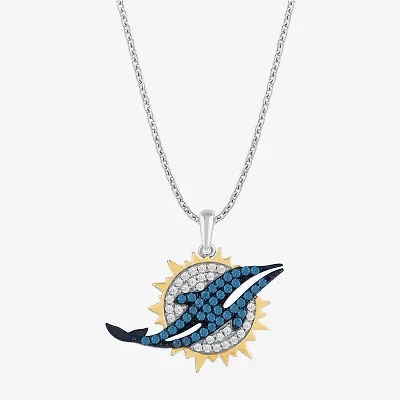 True Fans Fine Jewelry Miami Dolphins Unisex Adult Blue Cubic Zirconia 14K Gold Over Silver 18 Inch Pendant Necklace
