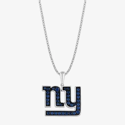 True Fans Fine Jewelry New York Giants Unisex Adult Blue Cubic Zirconia Sterling Silver 18 Inch Pendant Necklace