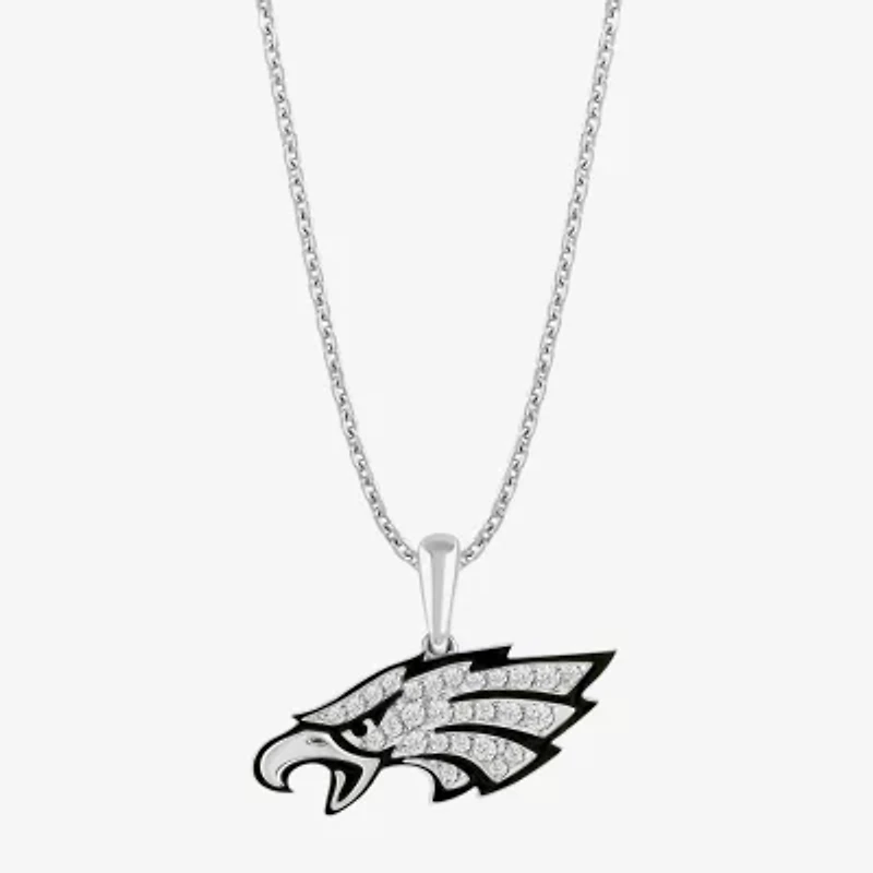 True Fans Fine Jewelry Philadelphia Eagles Unisex Adult White Cubic Zirconia Sterling Silver 18 Inch Pendant Necklace