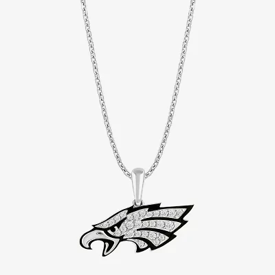 True Fans Fine Jewelry Philadelphia Eagles Unisex Adult White Cubic Zirconia Sterling Silver 18 Inch Pendant Necklace