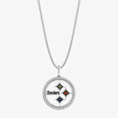 True Fans Fine Jewelry Pittsburgh Steelers Unisex Adult White Cubic Zirconia Sterling Silver 18 Inch Pendant Necklace