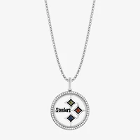 True Fans Fine Jewelry Pittsburgh Steelers Unisex Adult White Cubic Zirconia Sterling Silver 18 Inch Pendant Necklace