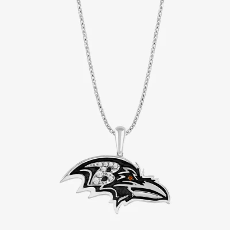 True Fans Fine Jewelry Baltimore Ravens Unisex Adult White Cubic Zirconia Sterling Silver 18 Inch Pendant Necklace