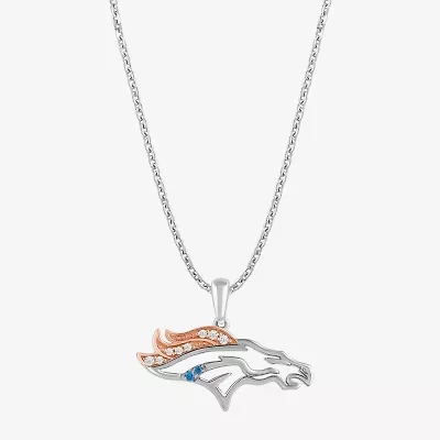 True Fans Fine Jewelry Denver Broncos Unisex Adult Yellow Cubic Zirconia 14K Rose Gold Over Silver 18 Inch Pendant Necklace