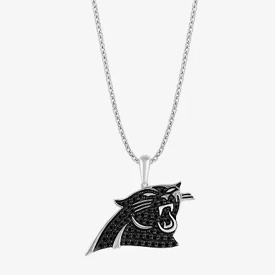 True Fans Fine Jewelry Carolina Panthers Unisex Adult Black Cubic Zirconia Sterling Silver 18 Inch Pendant Necklace