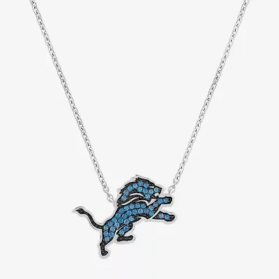 True Fans Fine Jewelry Detroit Lions Unisex Adult Blue Cubic Zirconia Sterling Silver 17 1/4 Inch Pendant Necklace
