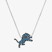 True Fans Fine Jewelry Detroit Lions Unisex Adult Blue Cubic Zirconia Sterling Silver 17 1/4 Inch Pendant Necklace