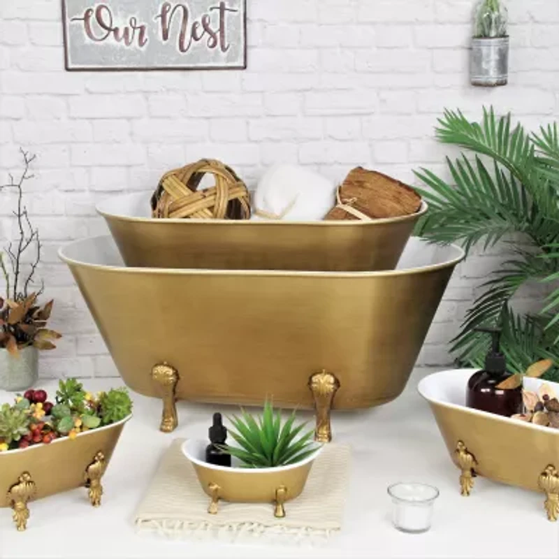 Cheungs Lavande Golden Metal Tub Handmade Tabletop Decor