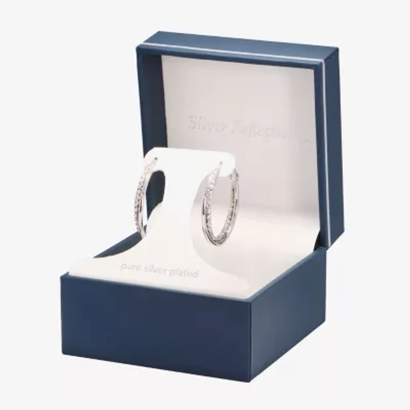 Silver Reflections Womens 31.5mm Round Hoop Earrings