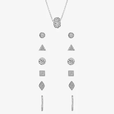 Sparkle Allure A Week Of Sparkle Womens Crystal Pure Silver Over Brass Round Square Triangle 7-pc. Jewelry Set