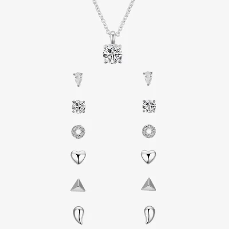 Sparkle Allure A Week Of Sparkle Womens Cubic Zirconia Pure Silver Over Brass Heart Round Triangle 7-pc. Jewelry Set