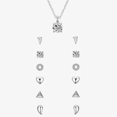 Sparkle Allure A Week Of Sparkle Womens Cubic Zirconia Pure Silver Over Brass Heart Round Triangle 7-pc. Jewelry Set