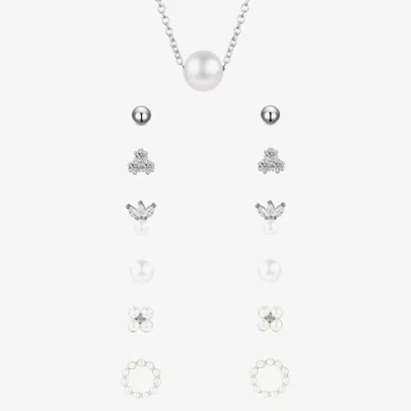 Sparkle Allure A Week Of Sparkle Womens White Glass Simulated Pearl Pure Silver Over Brass Round 7-pc. Jewelry Set