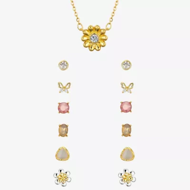 Sparkle Allure A Week Of Sparkle Womens Cubic Zirconia 14K Gold Over Brass Butterfly Flower 7-pc. Jewelry Set